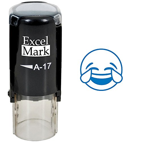 Round Teacher Stamp - Laughing Tears Emoji - Blue Ink