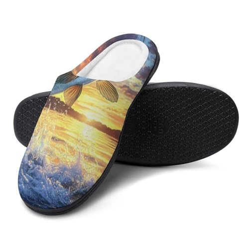 Bass Fish Sunset Women's Cotton Slippers Indoor Outdoor Slip-on Warm House Shoes with Anti-Skid Rubber Sole4