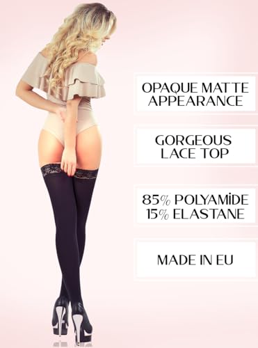 Mila Marutti Black Thigh High Stockings for Women | Opaque Thigh High High Tights Pantyhose 120D - Made in EU3
