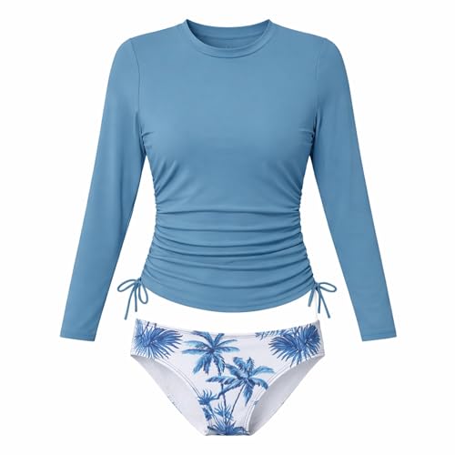 Maillot de bain deux pièces pour fille à motif floral et manches longues