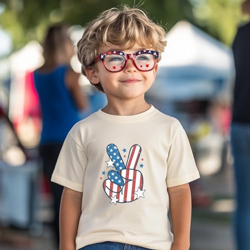 Image of Kid 4th of July T-Shirts Boys Girls American Flag Shirt Patriotic Top Short Sleeve Tees 2-12 Years