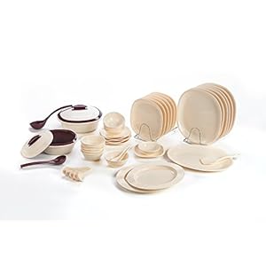Signoraware Plastic Dinnerware Set, 46-Pieces, Off White and Maroon