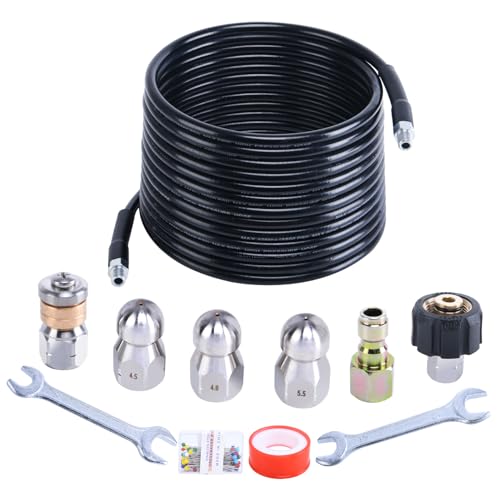 50FT Sewer Jetter Kit for Pressure Washer, 1/4 Inch NPT,