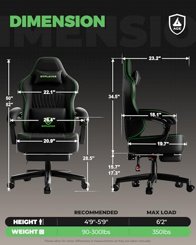 Image of GTPLAYER Gaming Chair, Video Game Chairs with Footrest, PC Gamer Chairs for Adults - Padded High Back Ergonomic Reclining Silla Gamer, Linkage Armrest, Ace Pro, Black Green