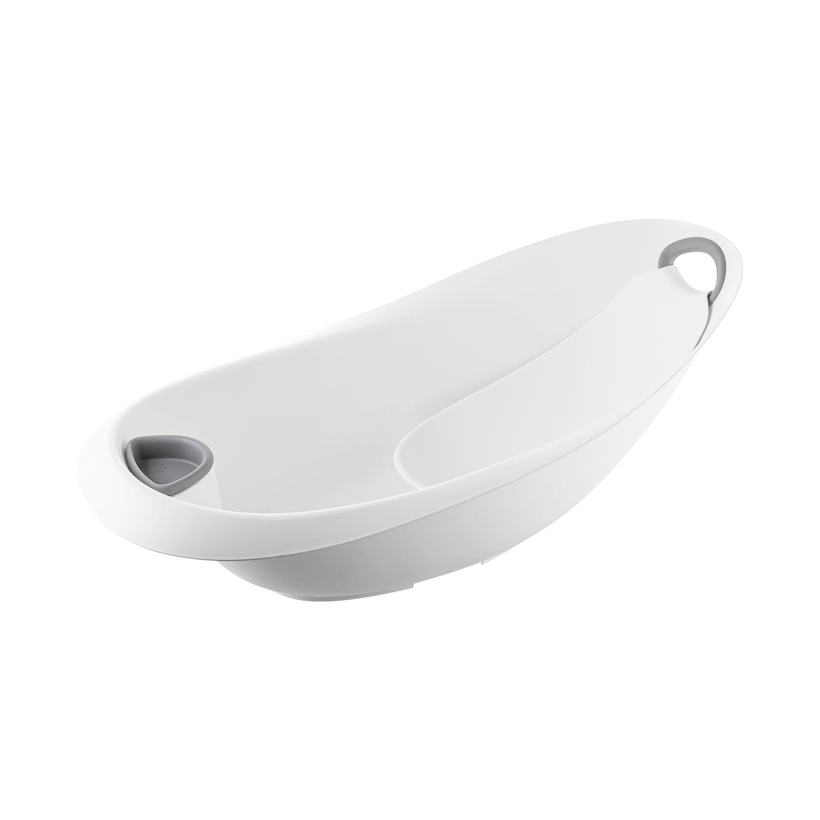 simpa Newborn Baby Bath Tub with Detachable Anti Slip Support and Draining Soap Tray, Oval Plastic Baby Bathtub for Infants, White Grey 86 x 46 x 33 cm