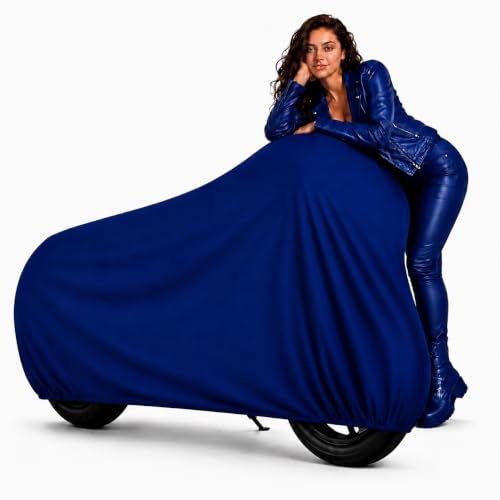 Image of Puroma Waterproof Bike Cover Compatible with Apache RTR 160| All Weather Protection from Rain, Dust, & Scratches with Mirror Pockets & Buckle Belt, Blue