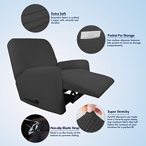 Purefit Stretch Recliner Sofa Slipcover With Pocket – Spandex Jacquard Non Slip Soft Couch Sofa Cover, Washable Furniture Protector With Elastic Bottom For Kids (Recliner, Dark Gray) #TOP2