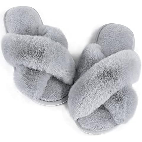 Ankis Grey Fluffy Memory Foam Slippers Cover