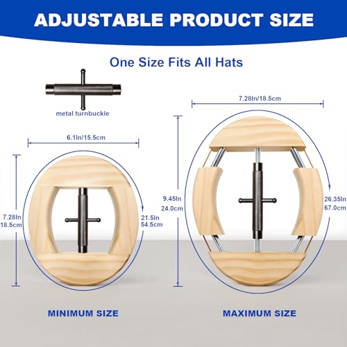 Image of 4 Way Hat Stretcher, Hat Stretcher for Fitted Hats, Heavy Duty Hats Shaper Extender w. Lever Wrench for Men All Kind of Caps
