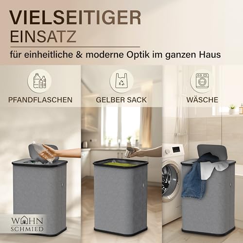 WOHNSCHMIED Gelber Sack Ständer | Müllsackständer inkl. waschbarer Auslaufschutz | Gelber Sack Mülleimer | Gelber Sack Behälter | Müllsackhalter