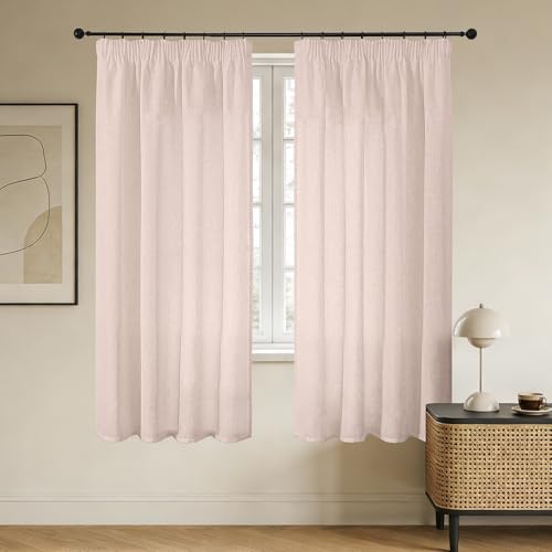 Joydeco Cortinas Dormitorio Lino para Riel 2 Piezas 140x175 CM, Visillos Semi Translúcidos Modernas Decorativas para Ventana Cocina y Salon (Sin Ganchos)