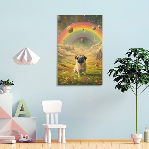Tableau Impression Sur Toile Pug Décoration Murale 50x75cm - 4