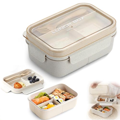 XWUX Bento Box Lunchbox con 5 compartimentos y cubiertos, fiambrera de 1200 ml, a prueba de fugas, para niños y adultos, apto para lavavajillas, microondas, fiambreras para escuela, trabajo, pícnic