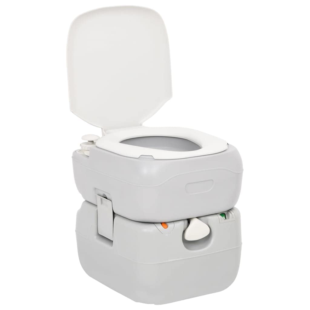 Tragbare Camping-Toilette Grau Weiß 22+12 L HDPE leichte, auslaufsichere, geruchlose Toilette für Outdoor, Wohnmobil, Festival, Wanderung, Notfall, Garten, Kinder, Männer und Frauen