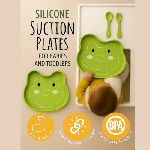 Image of TIGGY & BONNET Frog 2 Pcs Silicone Baby Feeding Set for Baby Bpa-Free | Microwave Safe, Anti-Slip Base | Tableware Kit for Babies & Toddlers with Suction Plate & Spoon