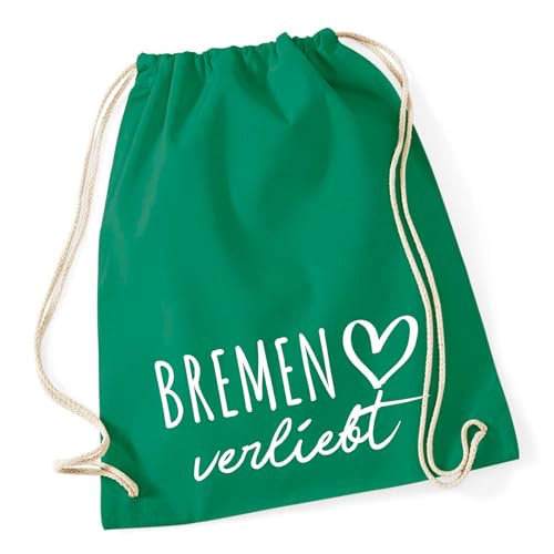Huuraa Turnbeutel Bremen verliebt 12 Liter Kelly Green Baumwolle Rucksack Geschenkidee