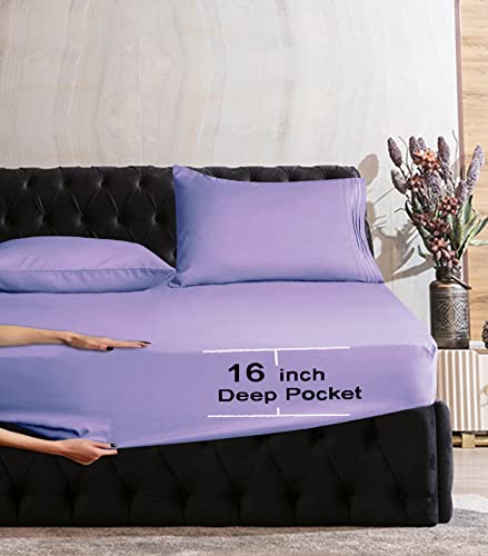 Image of Mocassi Cali King Sheet Set - Luxury Hotel 1800 Premier Bedding Sheets & Pillowcases - Ultra Soft Breathable & Cooling Bed Sheets - Deep Pocket - Wrinkle Resistant - 4 Piece - Cali King, Lavender