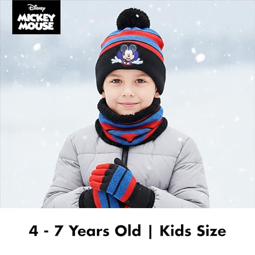 Image of Mickey Mouse Boys' Toddler Winter Hat, Scarf & Mittens Set for Ages 2-4 Or Hat, Scarves & Kids Gloves Sets for Ages 4-7