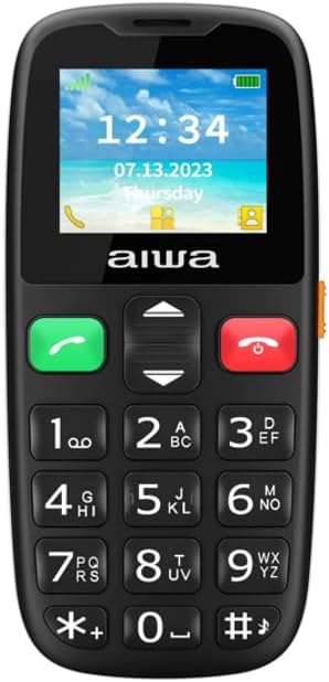 Front view of the AIWA FPH-S200-2G mobile phone, displaying the screen, navigation buttons, and numeric keypad.