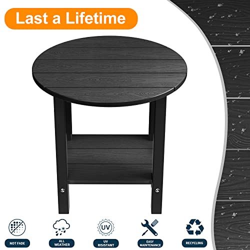Mximu Round Outdoor Side Table Adirondack Tables 18 Inch Chairside End Tables With Storage Shelf, 2-Tier Plastic Patio Side Table For Balcony Backyard Lawn (Black, 1 Pack) #TOP4