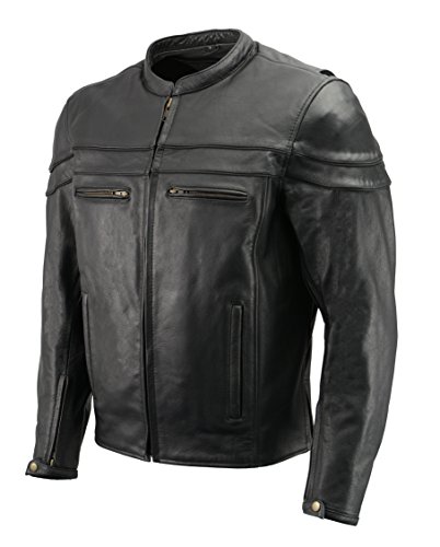 Men’s Leather Crossover Scooter Jacket W/Removable Ce Armor | Premium Natural Buffalo Leather | Concealed Gun Pockets, Vented Motorcycle Jacket (Black, 4X) #TOP3