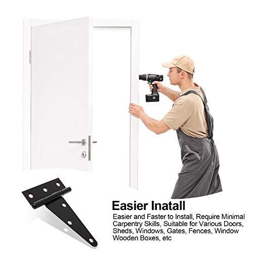 FengWu 10 Pack T-Strap 4 Inch Heavy Duty Tee Hinge Black Barn Door Gate Hinges for Wooden Fences Strap Garden Door Wrought Iron Hardware - Image 4