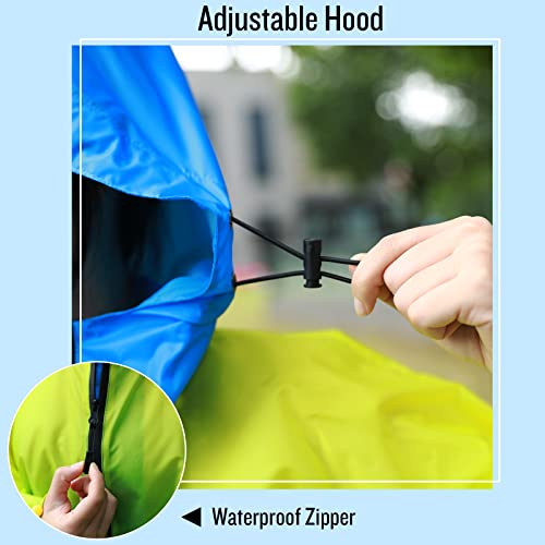 Image of SaphiRose Adult Rain Poncho Waterproof Hooded Zipper Raincoat with Pockets | OEKO-TEX Certified 100% Polyester, Lightweight Packable Storage Pouch, Heat-Sealed Seams, Quick-Dry for Outdoor Hiking