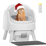 PetPivot Self Cleaning Litter Box, Open Top Automatic Litter Box for Multiple Cats, Multiple Layer Safety Protection, Liners and Mat Included, White