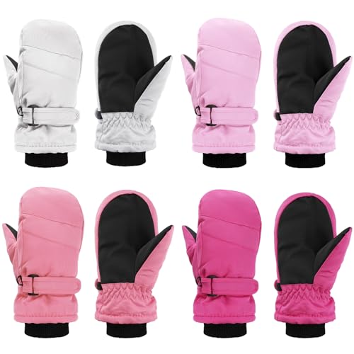 Image of Geyoga 4 Pairs Kids Mittens Waterproof Ski Gloves Boys Girl Warm Snow Winter Mittens for Kids Toddler Outdoor Activities
