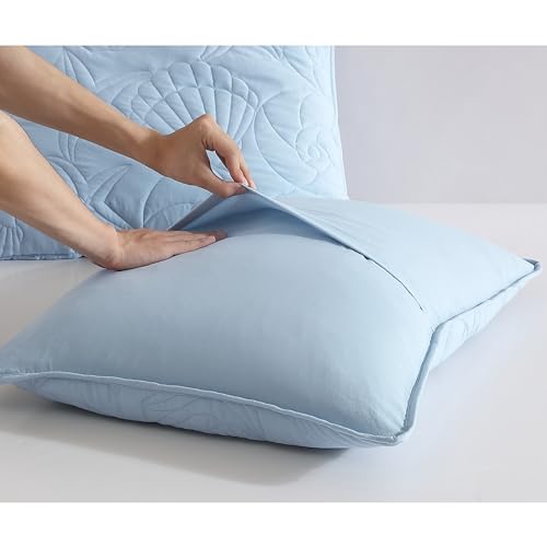 CARIBBEAN JOE King Outlined Shell 3-Piece Quilt Set, Coastal Beach Design Bedding, Blue - Image 4