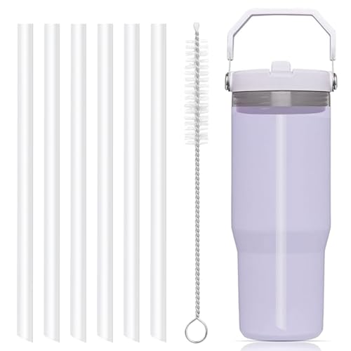 Image of Replacement Straws ONLY Compatible with 20oz Stanley IceFlow Flip Tumbler (Old Model) - Not for IceFlow 2.0 Flip 20oz - Accessories Set Includes 6 Hard Straws + 1 Cleaning Brush