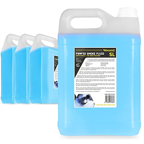 beamz High Density Smoke Fluid 5L Blue Fog Liquid Multi-Pack (4x5L) – Professional Smoke Machine Fluid for Stage, Theatre & Events, Non-Toxic Odourless Formula, White Fog Effect
