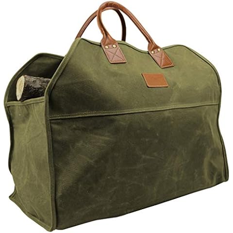 INNO STAGE Heavy Duty Wax Canvas Log Carrier Tote,Large Fire Wood Bag,Durable Firewood Holder,Fireplace Wood Stove Accessories Storage Bag (Green 1) Cover