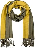 styleBREAKER Damen Schal in edler 2-Face Optik mit Fransen, 2 Farbig, Wendeschal, warme Winter Stola mehrfarbig 01017137, Farbe:Oliv-Curry