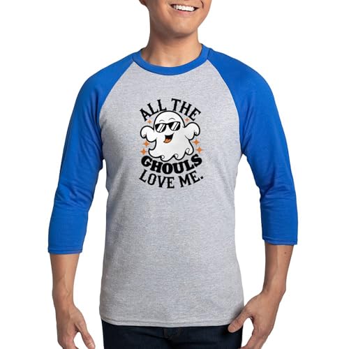 CafePress All The Ghouls Love Me Men's Cotton Baseball Jersey, 3/4 Raglan Sleeve Shirt Heather/Blue