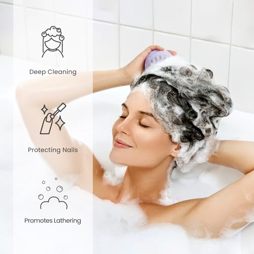 AIMIKE Kopfhaut Massagebürste, Shampoo Bürste mit Weichem Silikon, Kopfmassage Bürste für Peeling und Stimulieren das Haarwachstum, Reduziert Schuppen, Scalp Massager für Nass & Trocken Haar, Flieder