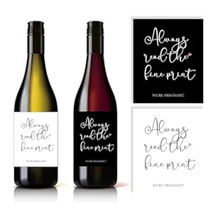 MINUET MINUTE 4 Pcs Pregnancy Reveal Wine Labels, Always Read The Fine Print, Baby Announcement Decorations Supplies
