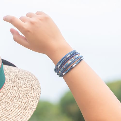 FANCY SHINY Boho Leather Wrap Bracelets Trendy Layered Bracelets with Magnetic Clasp Strackable Bohemian Jewelry Gifts for Women3