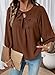 SHEWIN Womens Tops Babydoll Puff Sleeves Blouse 3/4 Sleeves Dressy Casual Bow Tie Flowy Elegant Loose Ladies Shirt Spring Summer 2026 Clothes Brown Size M