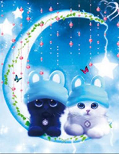 Kit broderie point de croix chaton sur la lune idée cadeau artisanat DIY original