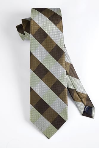 Image of HISDERN Ties for Men Plaid Checkered Tie with Pocket Square Woven Business Formal Necktie Handkerchief Set Wedding Party