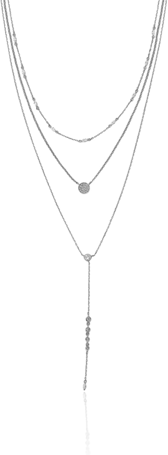 IceCarats 925 Sterling Silver Cubic Zirconia Large Multi Layer Drop Y Pendant Necklace 28mm 1.1 inch Round Cut, Bezel Set For Her