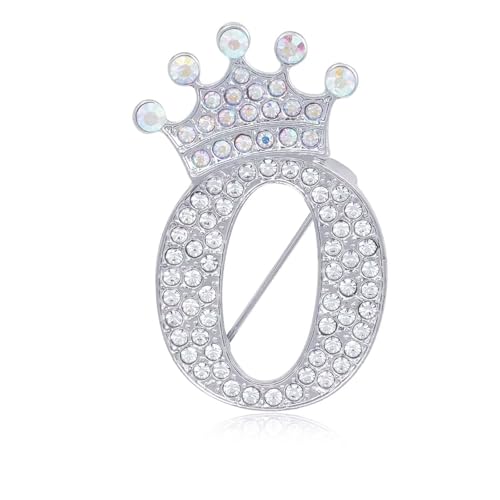 Image of Initial Letter Brooch Pins with Crown for Women Girls Men Boys Personalized Name Brooches Crafts Colorful Rhinestone Brooch Pins Silver A-Z
