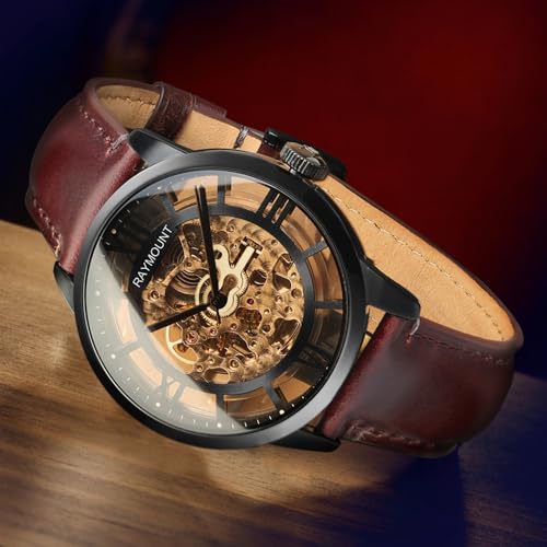 Image of FORSINING Men's Automatic Watch with Mechanical Movement, Skeleton Dial and Leather Band