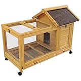 Poulailler Pas Cher avec Plateau Coulissant Et roulettes Clapier en Bois p Lapin Et Autres Rongeurs Toit en Asphalte Utilisable À L'intérieur comme À L'extérieur(Natural)