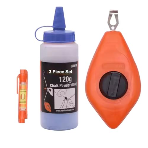 Edward Tools Chalk Line Tool Set with Reel, Powder, Line Level - 3 Piece Chalk Line Set for...
