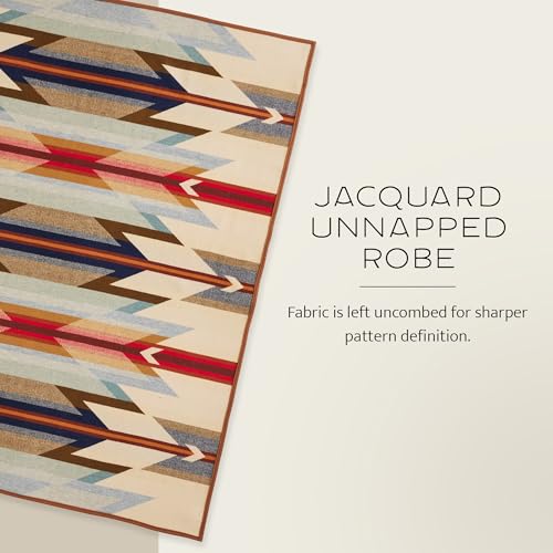Pendleton Jacquard Unnapped Blanket 64" x 80" - Wool Cotton, Reversible, Lightweight, Soft, Ultrasuede Binding, Packable Throw for Home and Travel - Wyeth Trail2