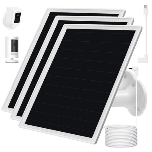 Image of Solar Panel Charger for Ring Camera, Compatible with Ri ng Stick Up Cam Battery, Ring Spotlight Plus /Pro Battery,Waterproof, 5V 6W Fast Charging (3Pack White)
