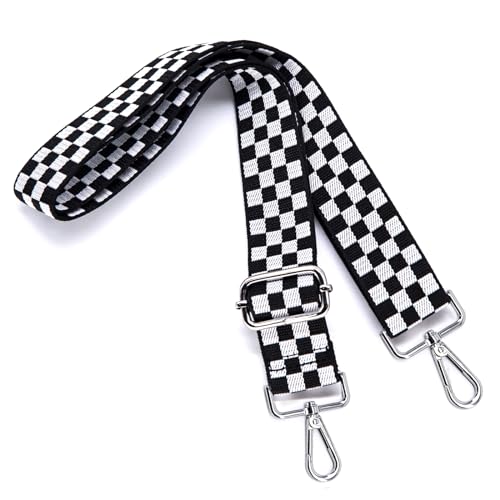 Image of S&loyoe Silver bucklePurse Straps Replacement Crossbody Bag Strap Adjustable Wide Guitar Straps for Handbags 1.5inch (Checkered white black silver)