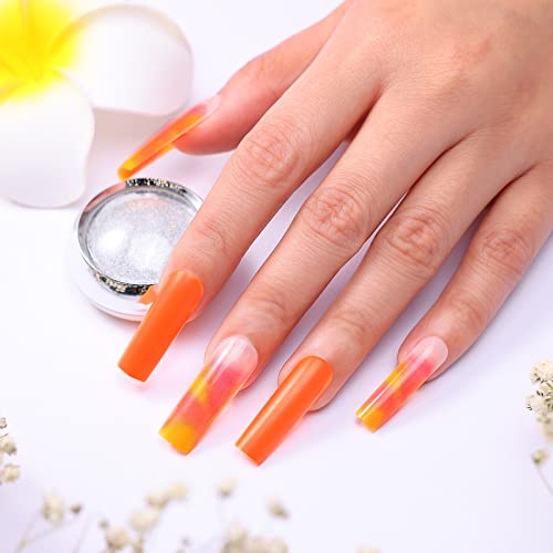 Kikmoya Extra Long Square Fake Nails Orange Glossy Press On Nails Orange Mixed Yellow Clear Nail Tips 24Pcs False Nails Manicure Acrylic Nail Kit For Women And Girls (F26) #TOP2